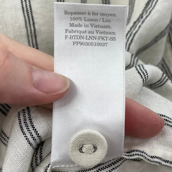 Everlane M Linen The Workwear Shirt Black Canvas Stripe Short Sleeve Button Down - Picture 7 of 8